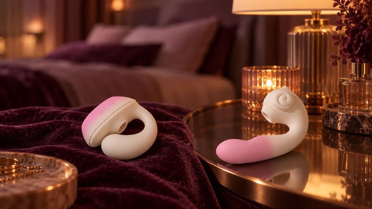 Ovie and Shelly displayed on a bedroom dressing table.